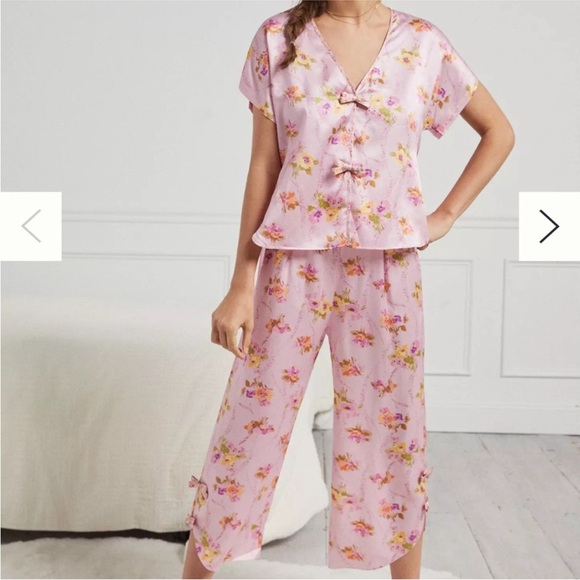 LoveShackFancy Joanie Margo Pink Floral Silk Blend Pajama Set
